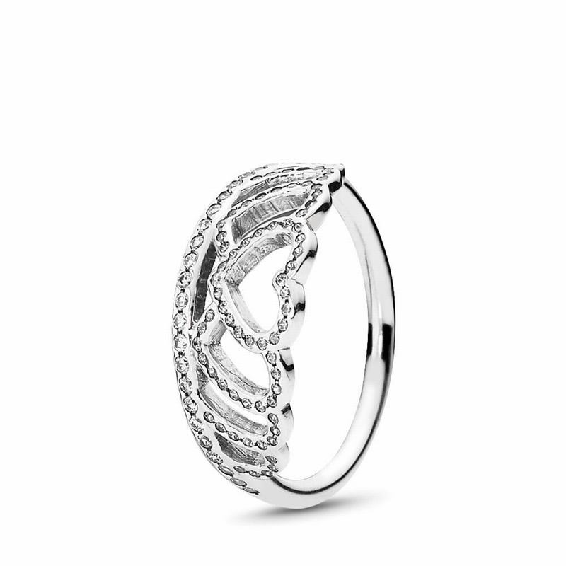 Pandora Hearts Tiara Stackable Ring Clearance NZ, Sterling Silver (142856-HOQ)